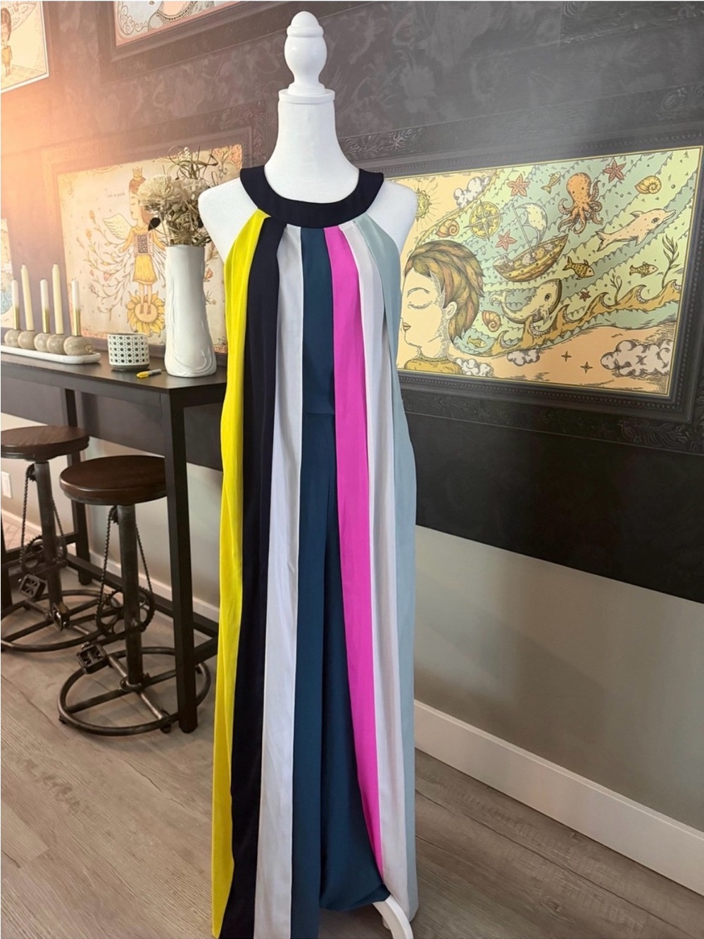 RACHEL Roy Boho Multi-Stripe Halter jumpsuit in multicolor |holiday ready